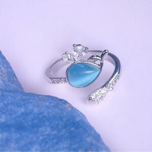 Cute Dolphin ring Silver and Blue Gemstone Ring - Opal Ring - adjustable ring